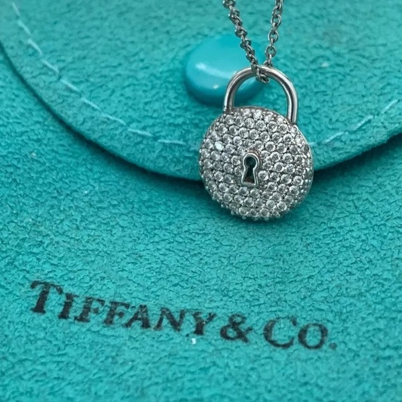 TIFFANY & CO ROUND PAVE DIAMOND LOCK NECKLACE - Picture 5 of 16